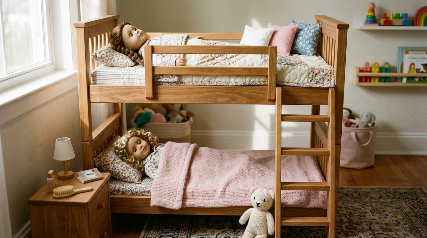 Wooden Doll Bunk Bed for 18 Inch Dolls: Sleepover Fun